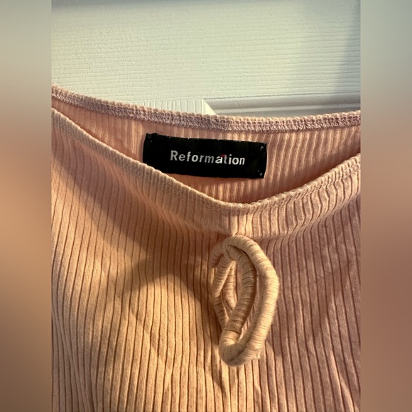 Reformation Lydia Puff Sleeve Square Neck Stretch Knit Ribbed Top Pink - Picture 4 of 5